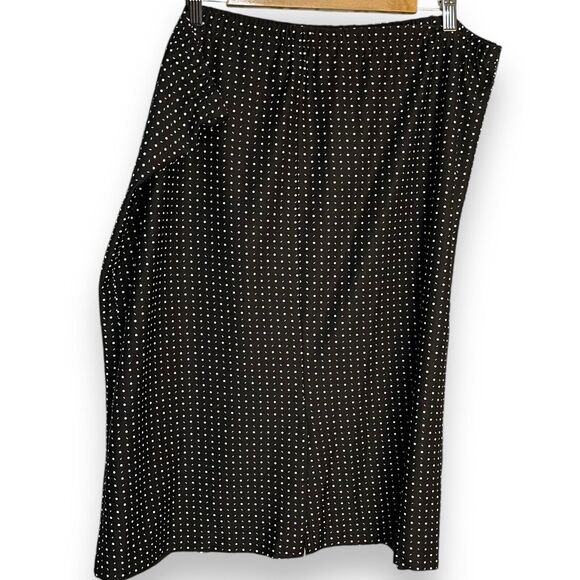 VTG Just 4 INC Knee Length Skirt Women's 22 Black Polka Dot Academia Preppy Slit - Picture 4 of 10